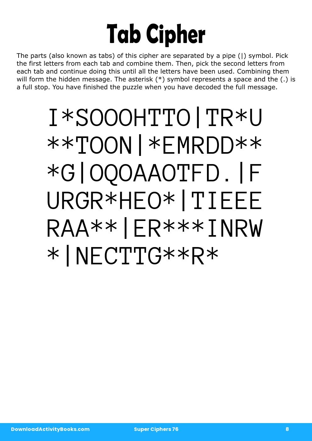 Tab Cipher in Super Ciphers 76