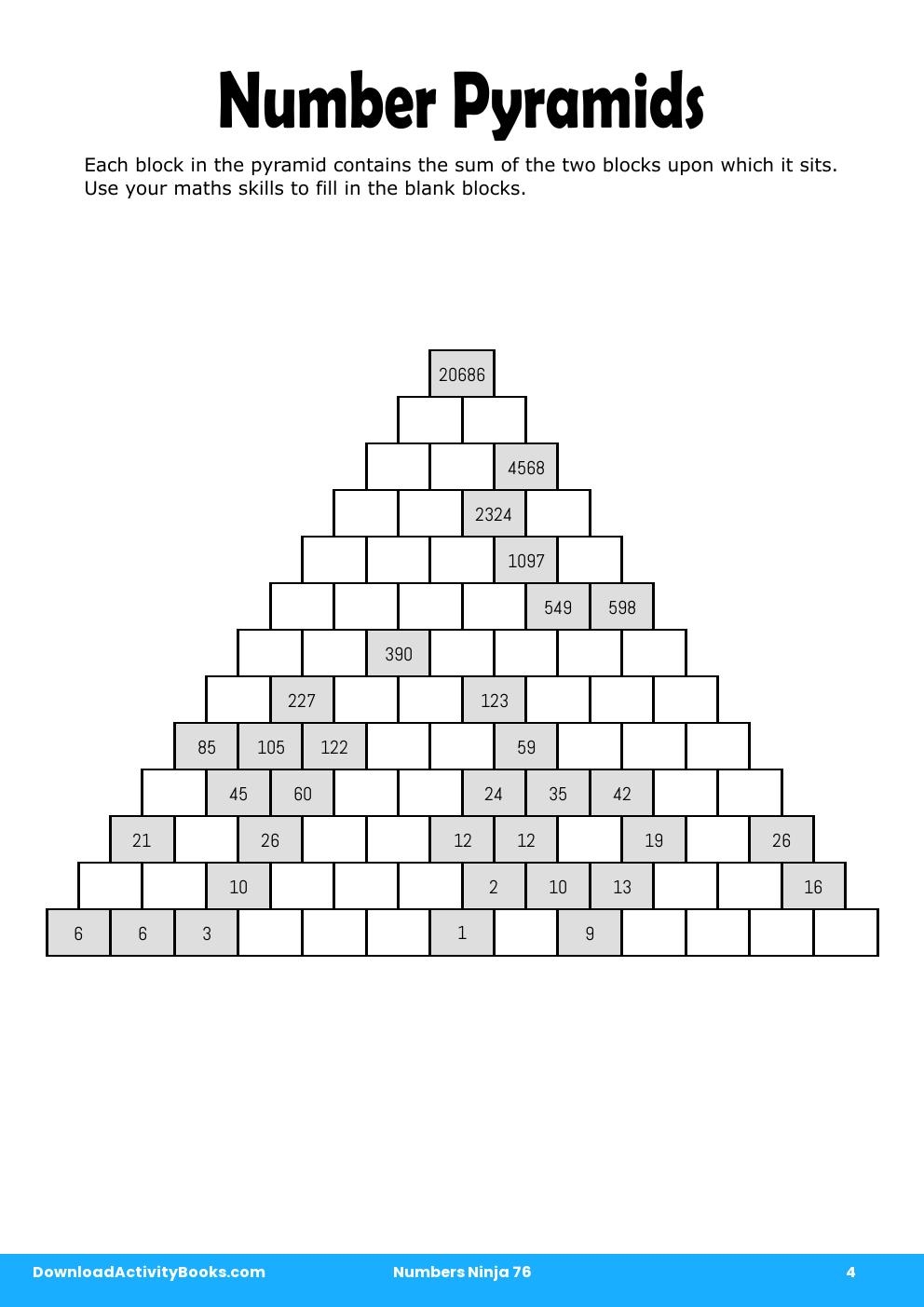Number Pyramids in Numbers Ninja 76