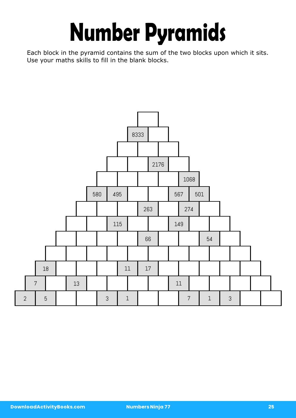 Number Pyramids in Numbers Ninja 77