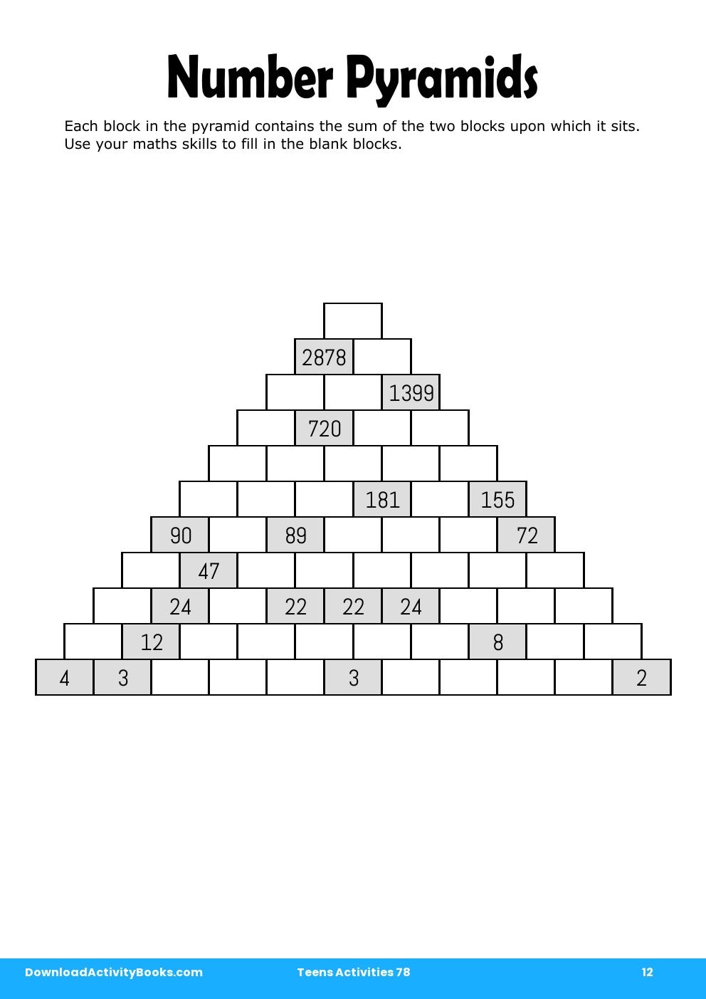 Number Pyramids in Teens Activities 78