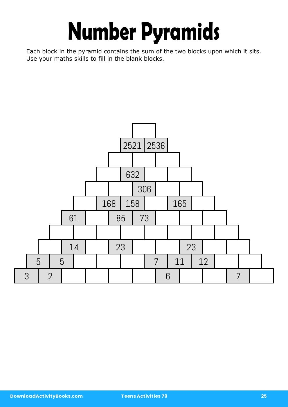 Number Pyramids in Teens Activities 79