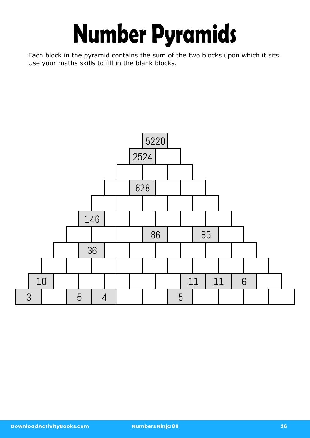 Number Pyramids in Numbers Ninja 80