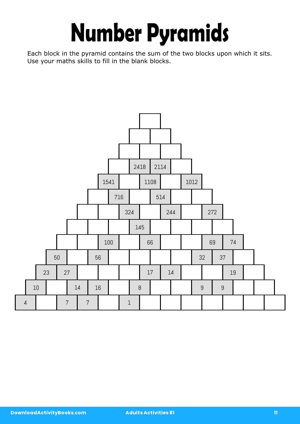 Number Pyramids in Adults Activities 81