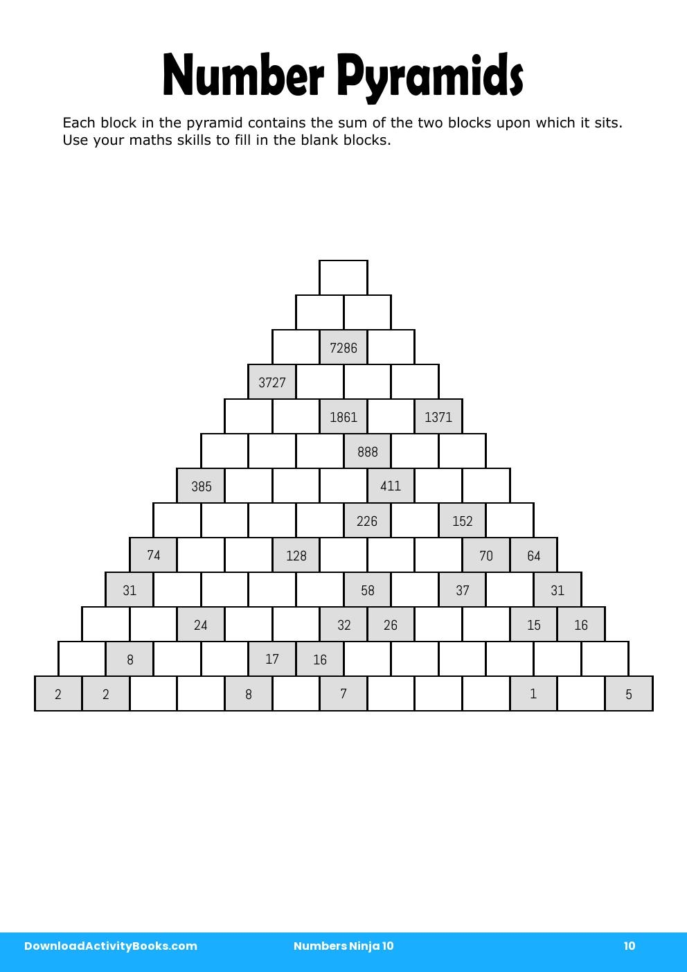 Number Pyramids in Numbers Ninja 10