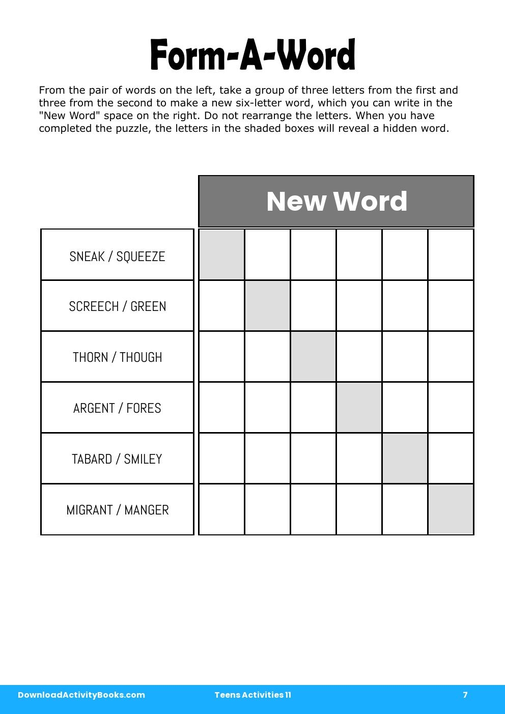 Form-A-Word in Teens Activities 11