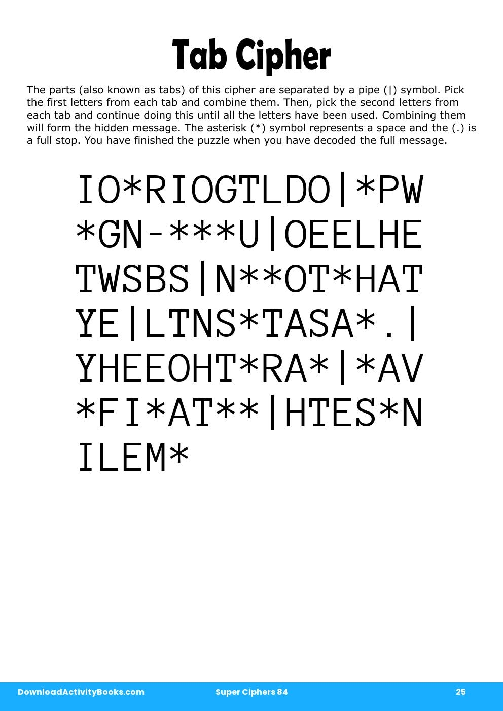 Tab Cipher in Super Ciphers 84