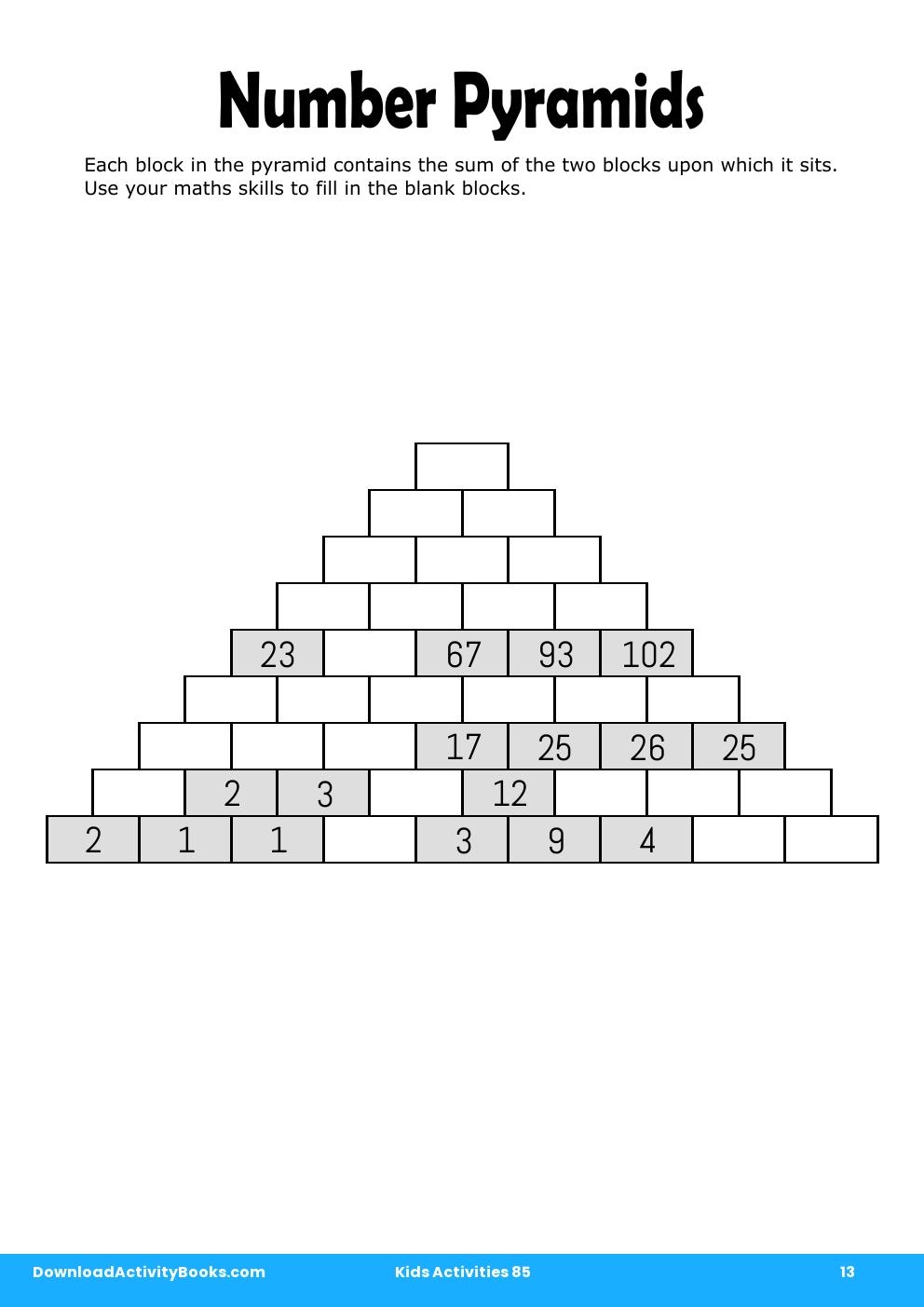 Number Pyramids in Kids Activities 85