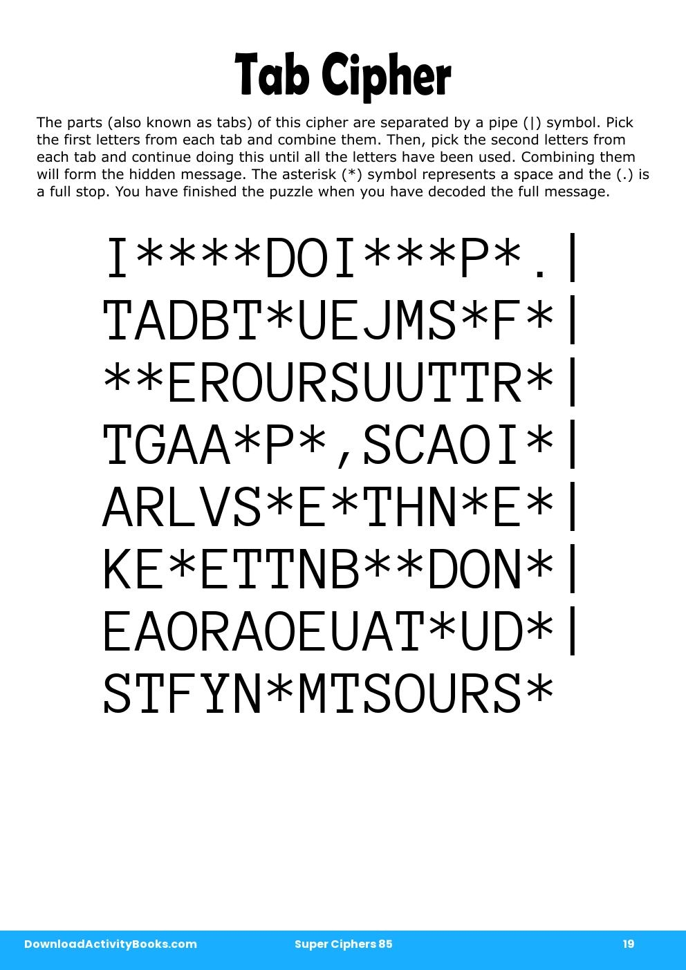Tab Cipher in Super Ciphers 85