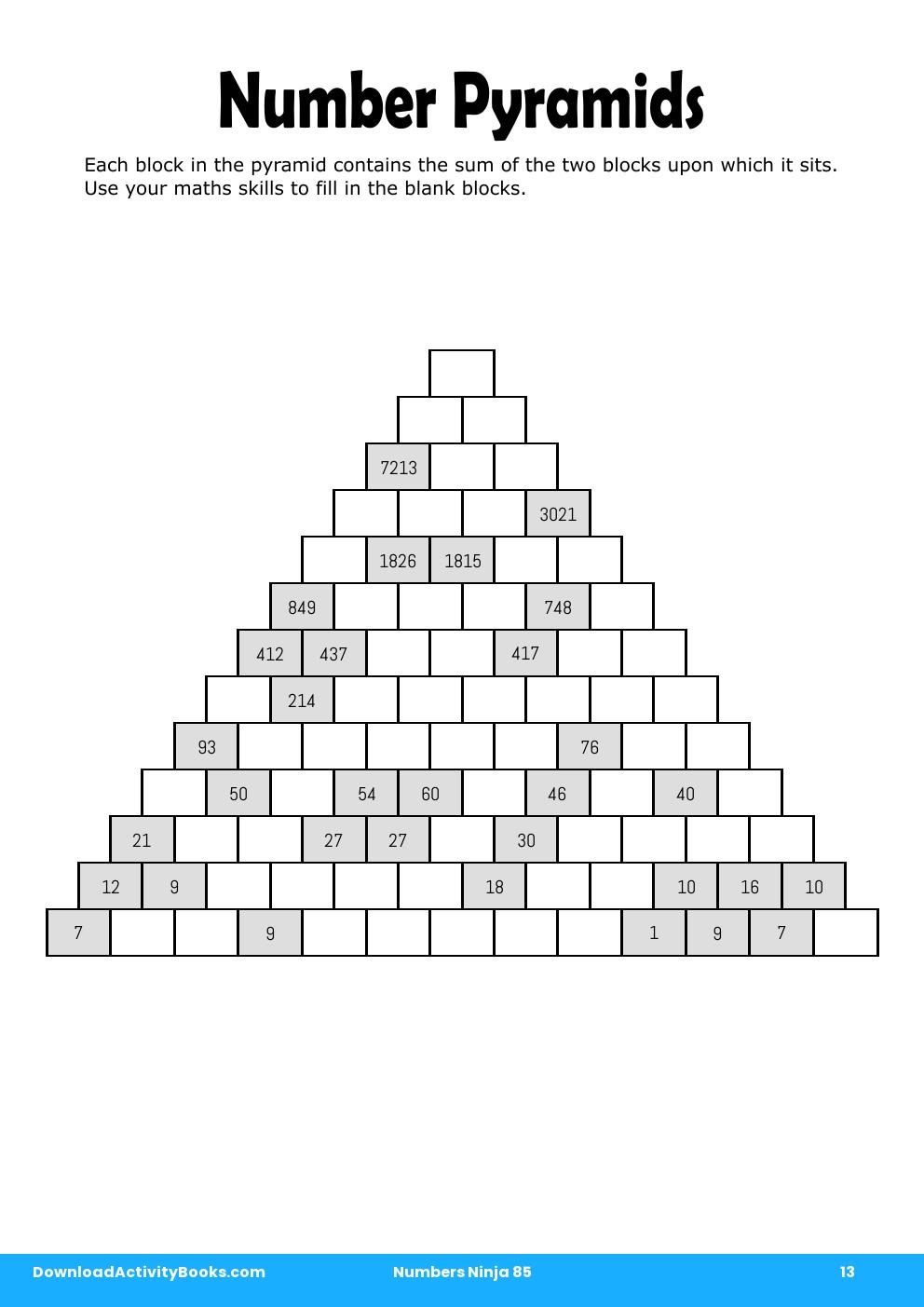 Number Pyramids in Numbers Ninja 85