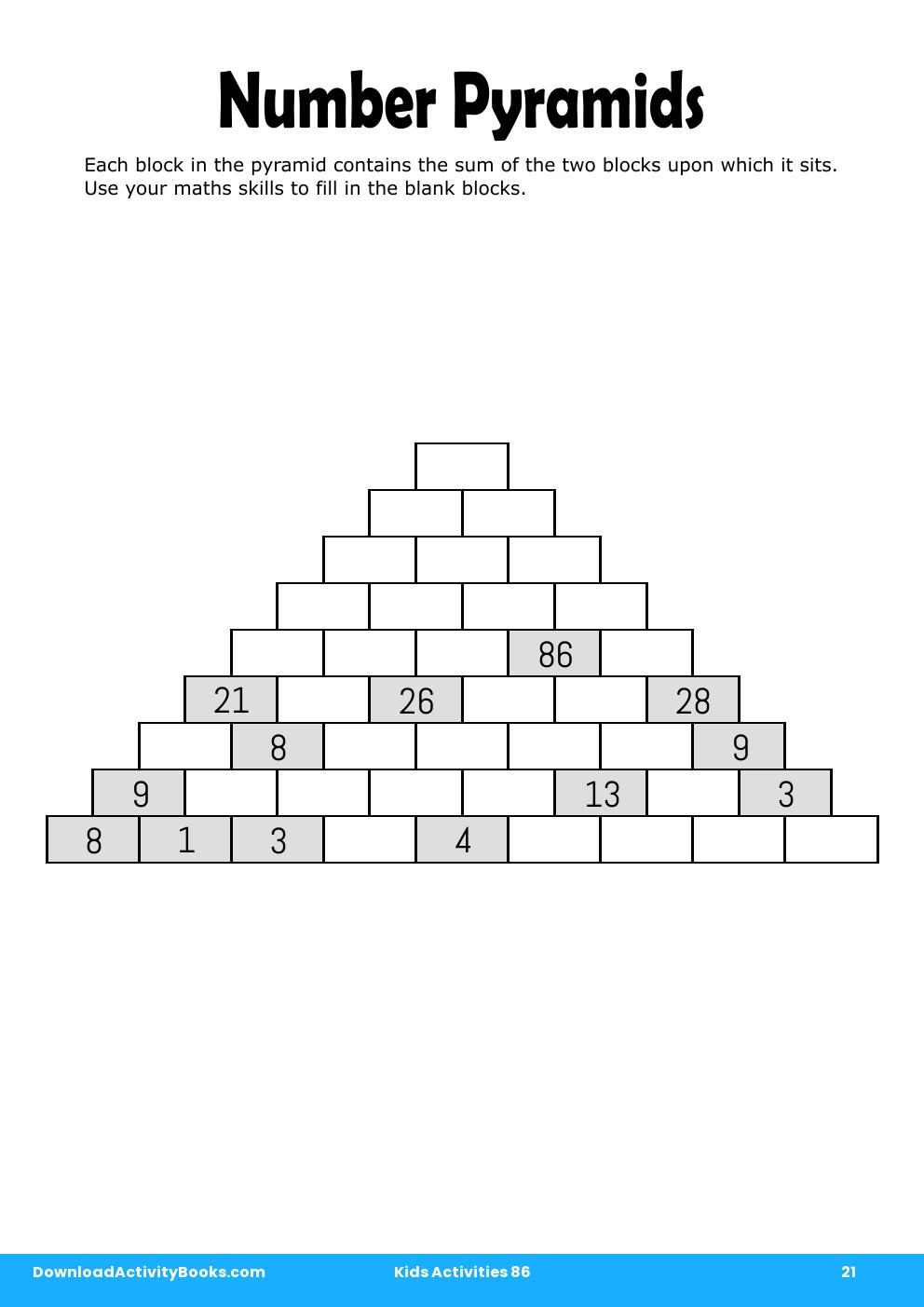 Number Pyramids in Kids Activities 86