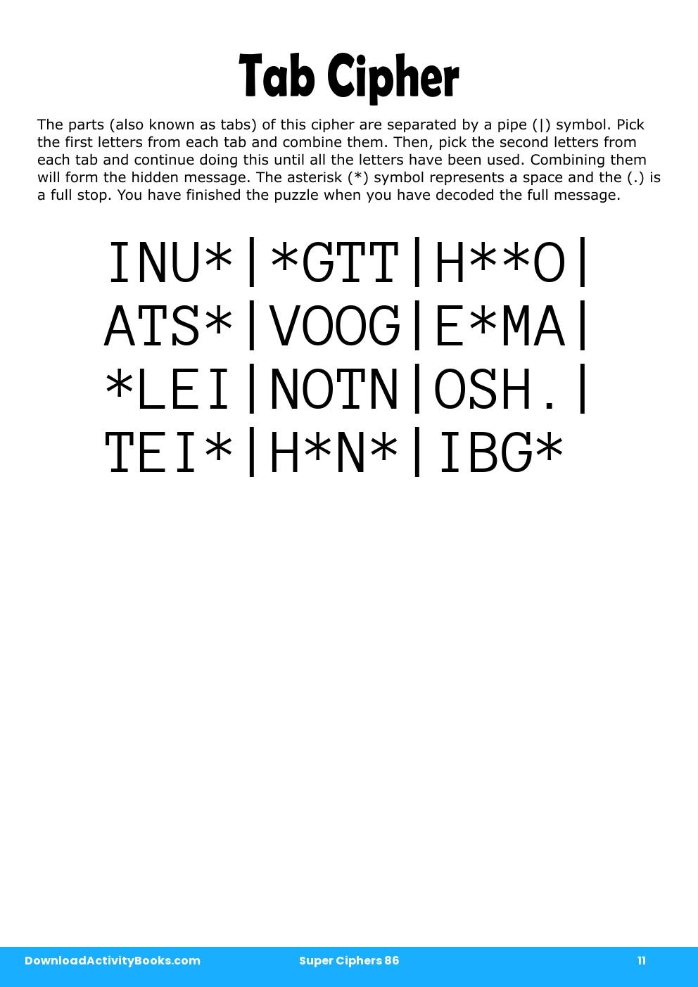 Tab Cipher in Super Ciphers 86