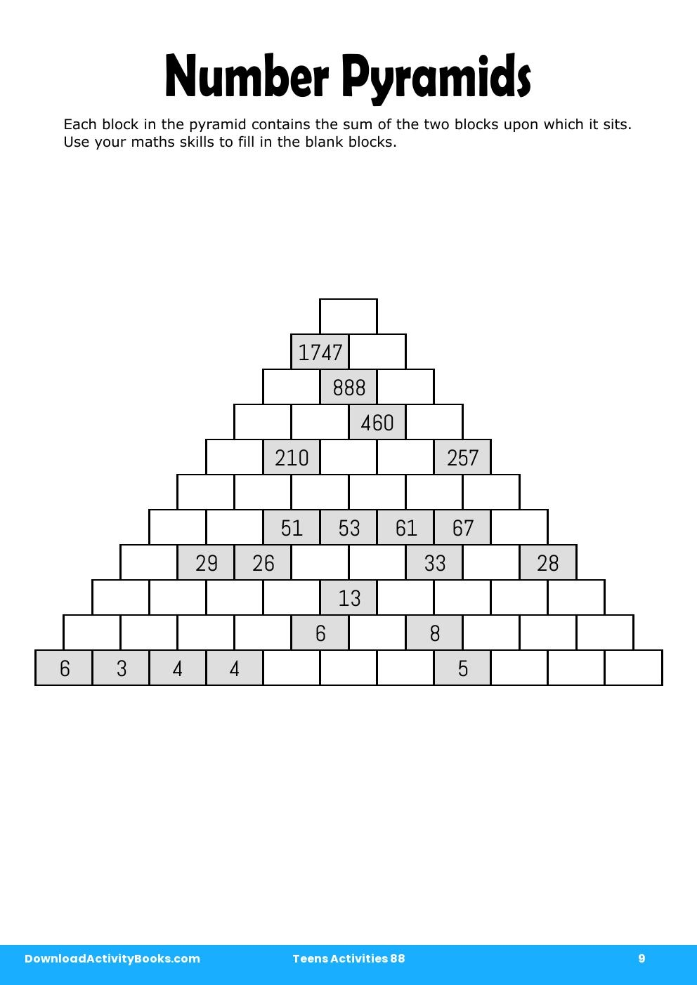 Number Pyramids in Teens Activities 88