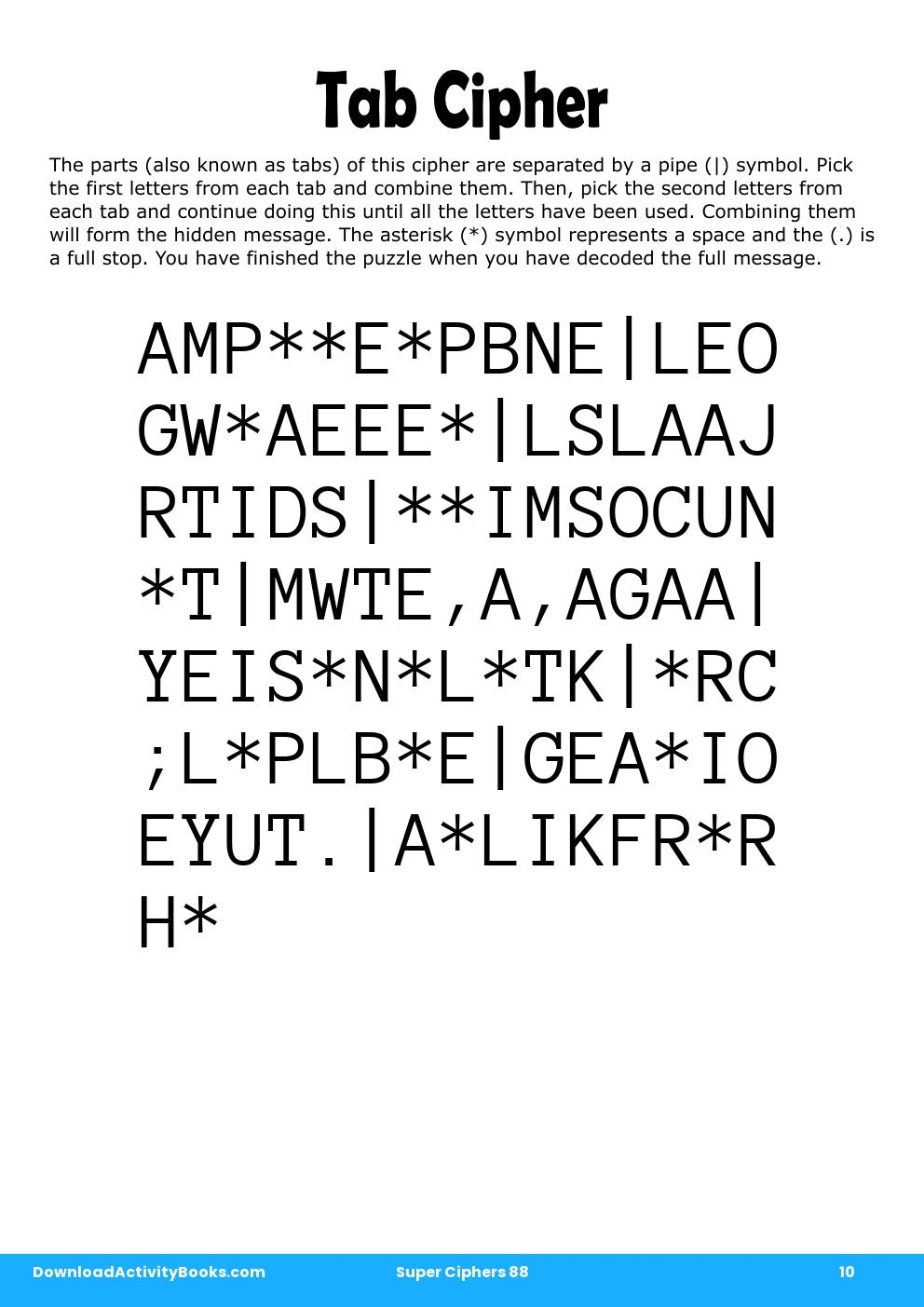 Tab Cipher in Super Ciphers 88