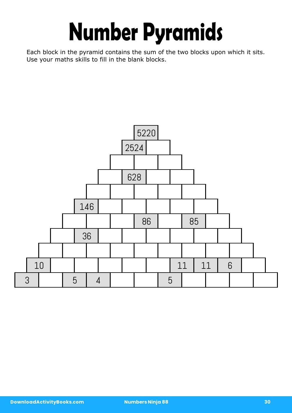 Number Pyramids in Numbers Ninja 88