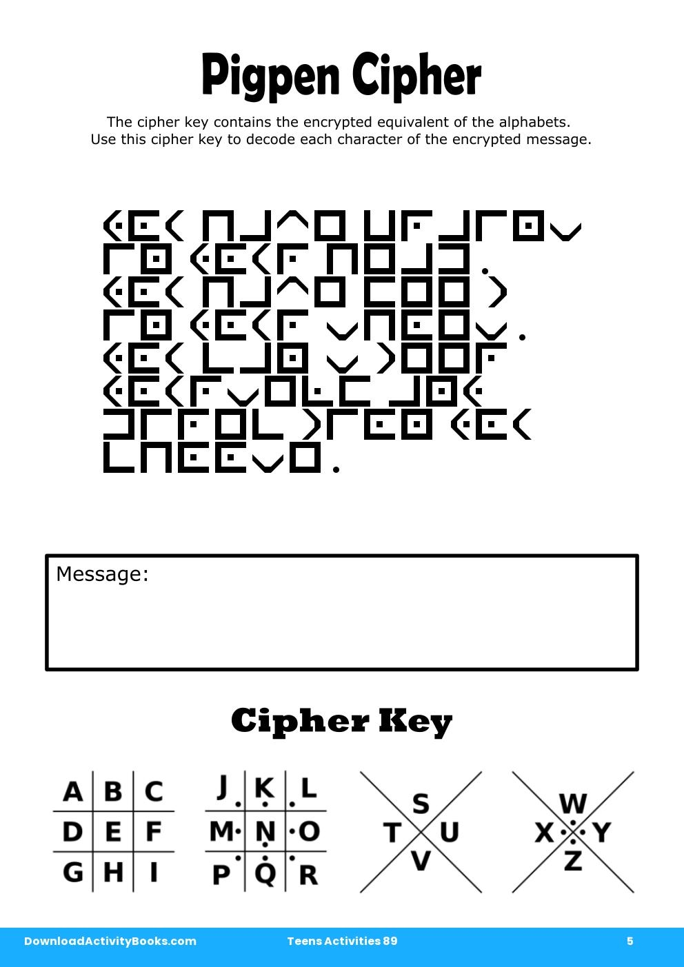 Pigpen Cipher in Teens Activities 89