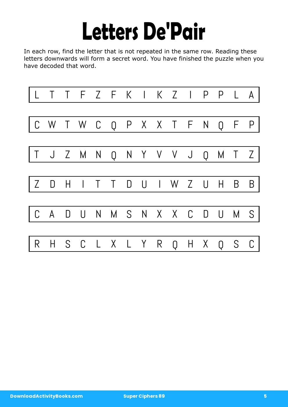Letters De'Pair in Super Ciphers 89