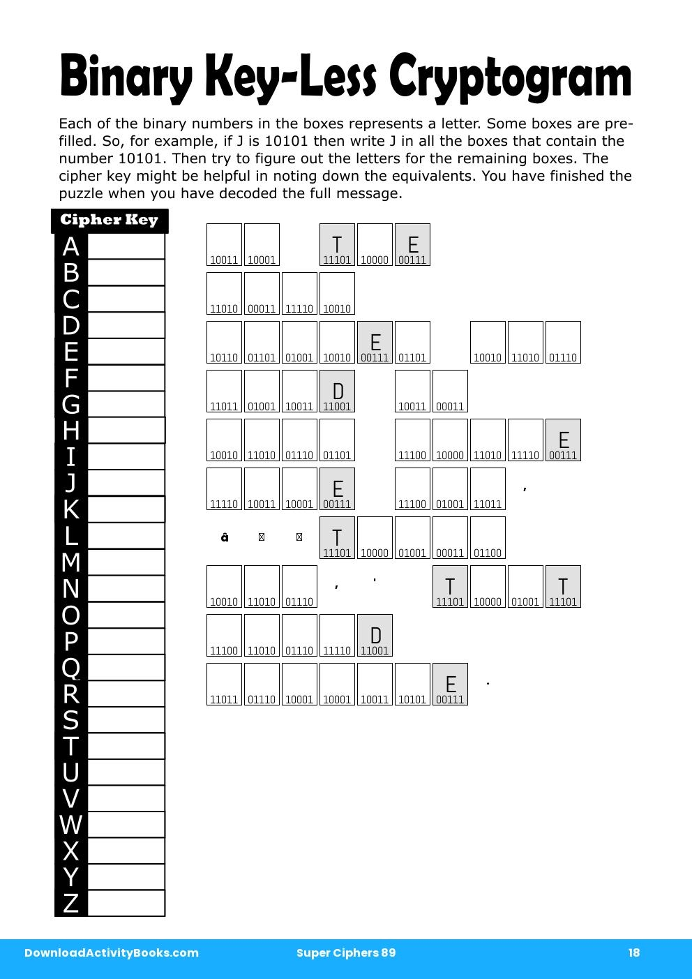 Binary Key-Less Cryptogram in Super Ciphers 89