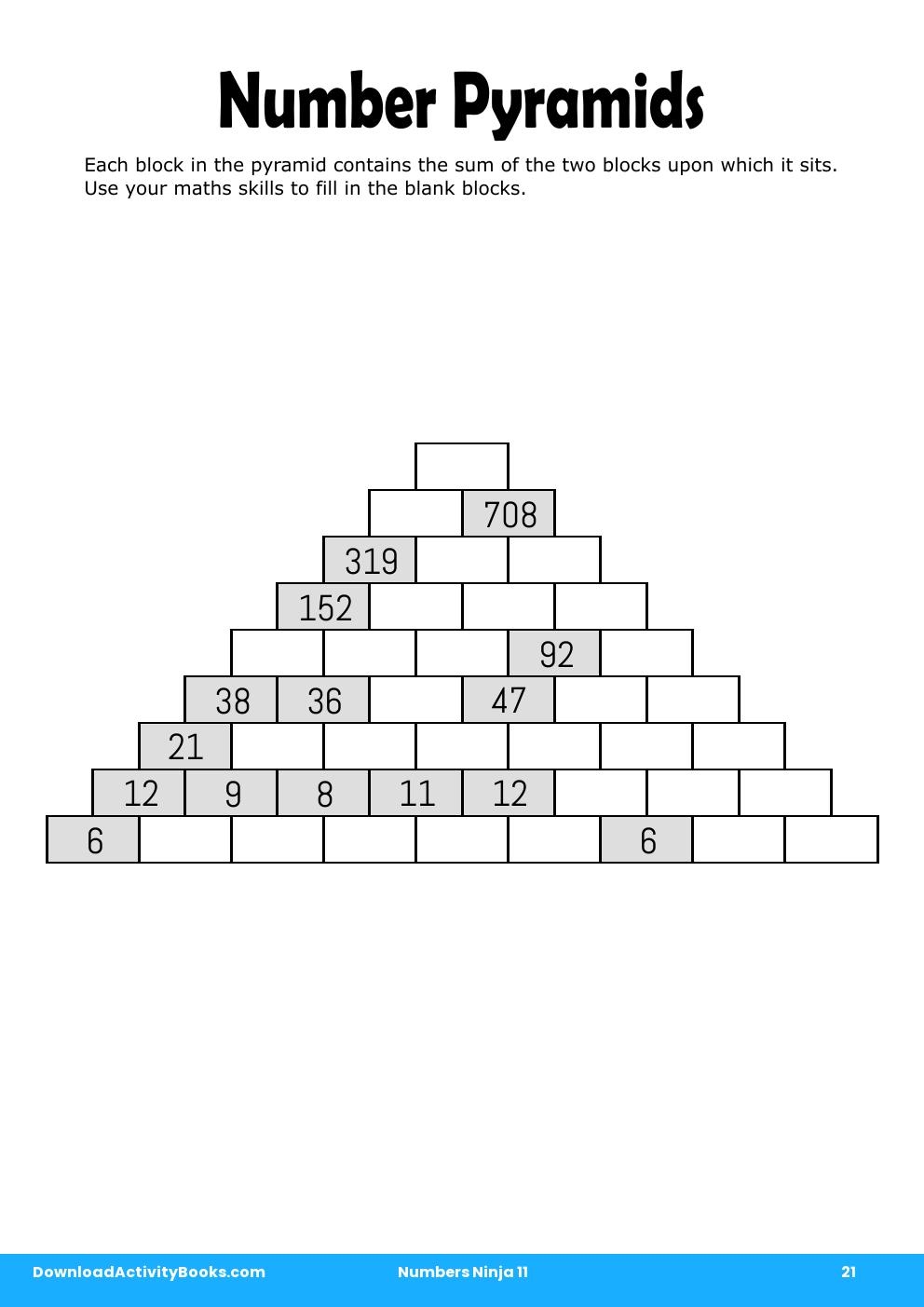 Number Pyramids in Numbers Ninja 11