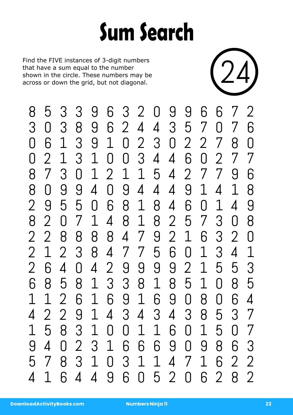 Sum Search in Numbers Ninja 11