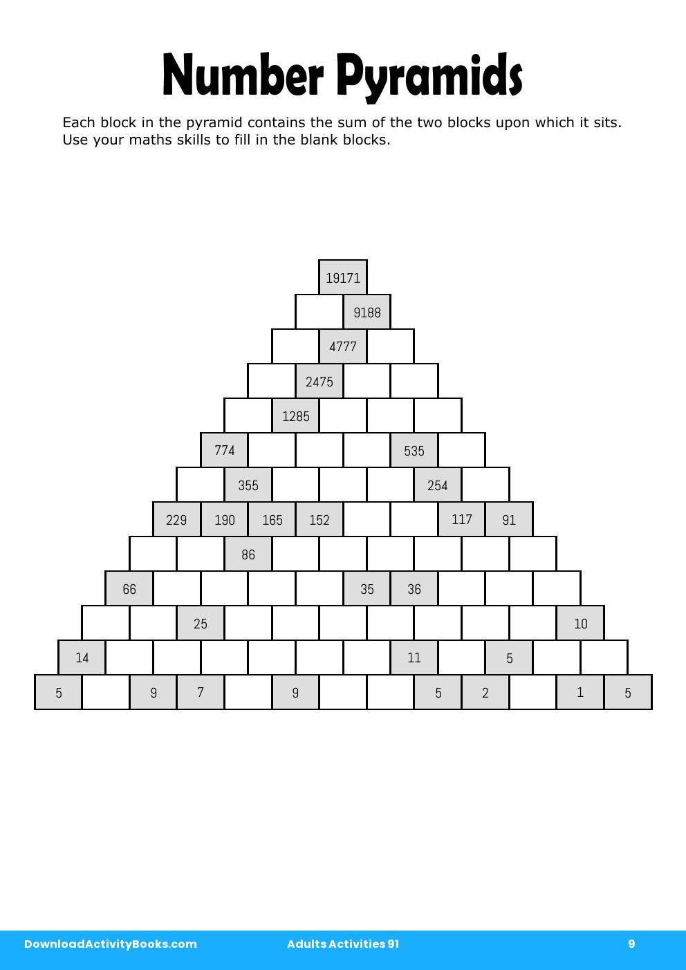 Number Pyramids in Adults Activities 91