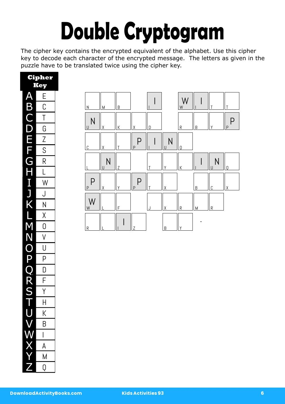 Kids' Cryptography with a Key from a Propositional Puzzle