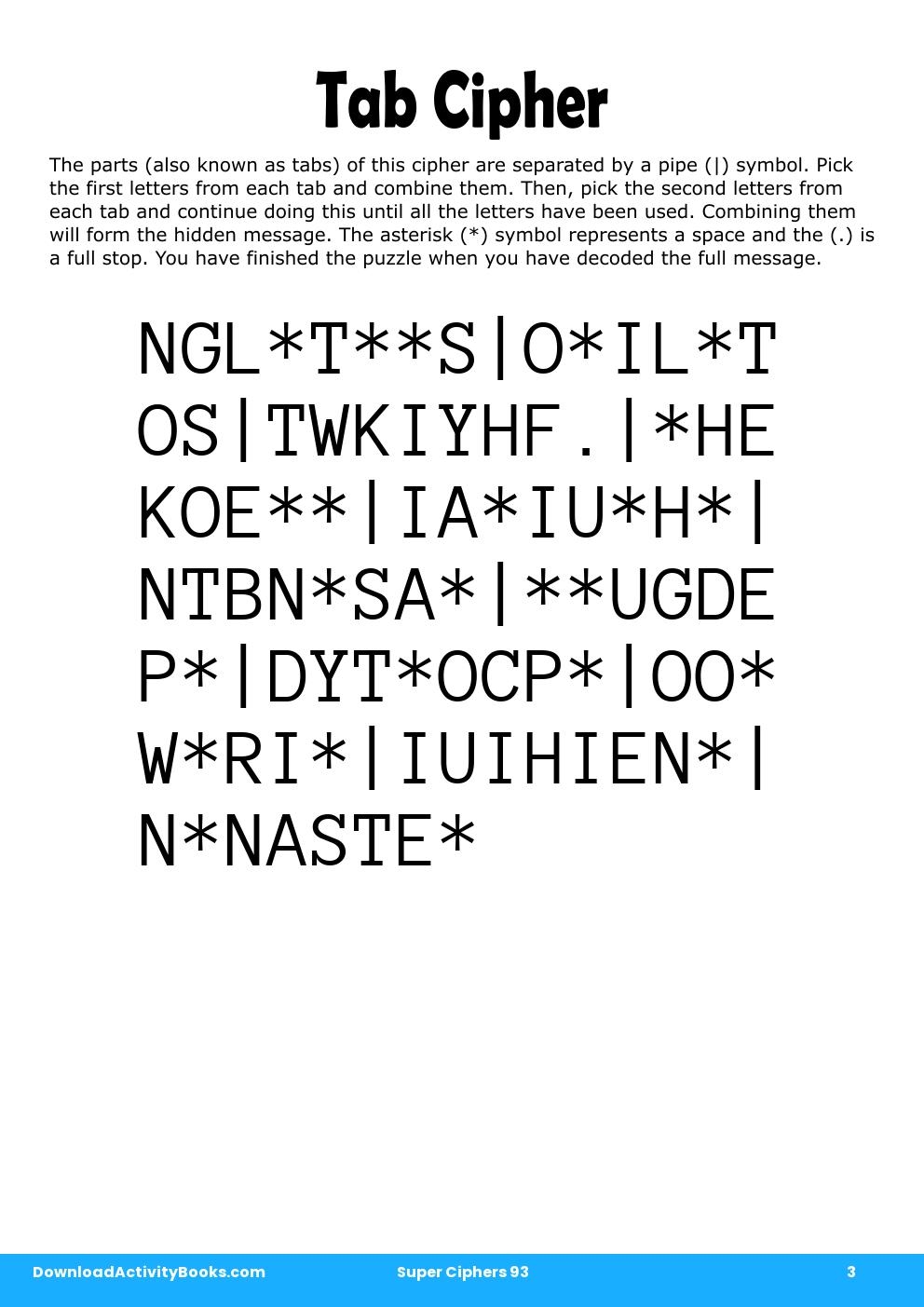 Tab Cipher in Super Ciphers 93