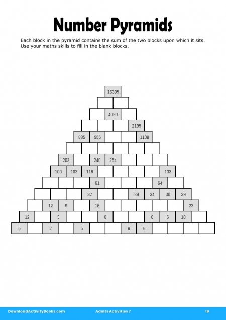 Number Pyramids in Adults Activities 7