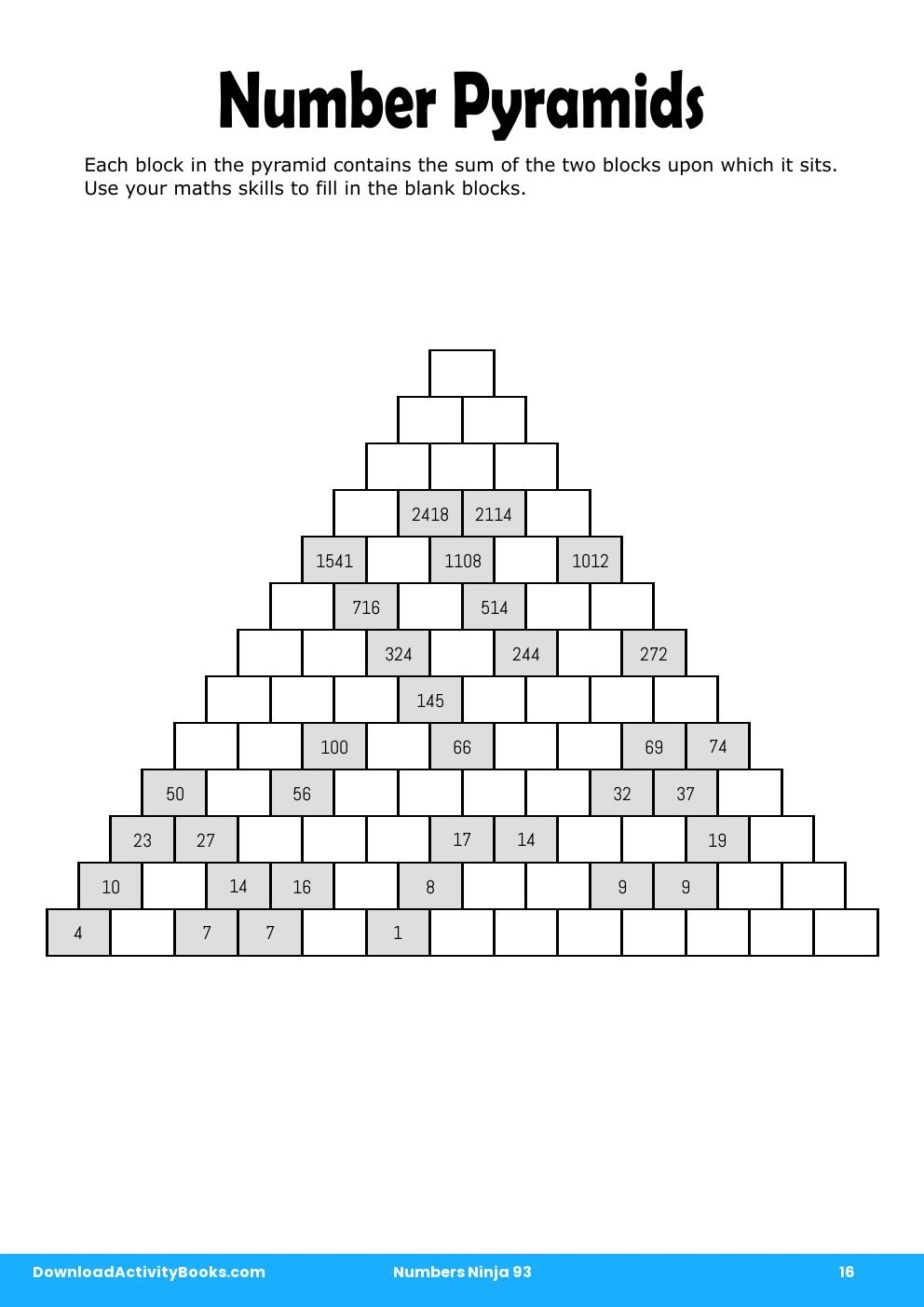 Number Pyramids in Numbers Ninja 93