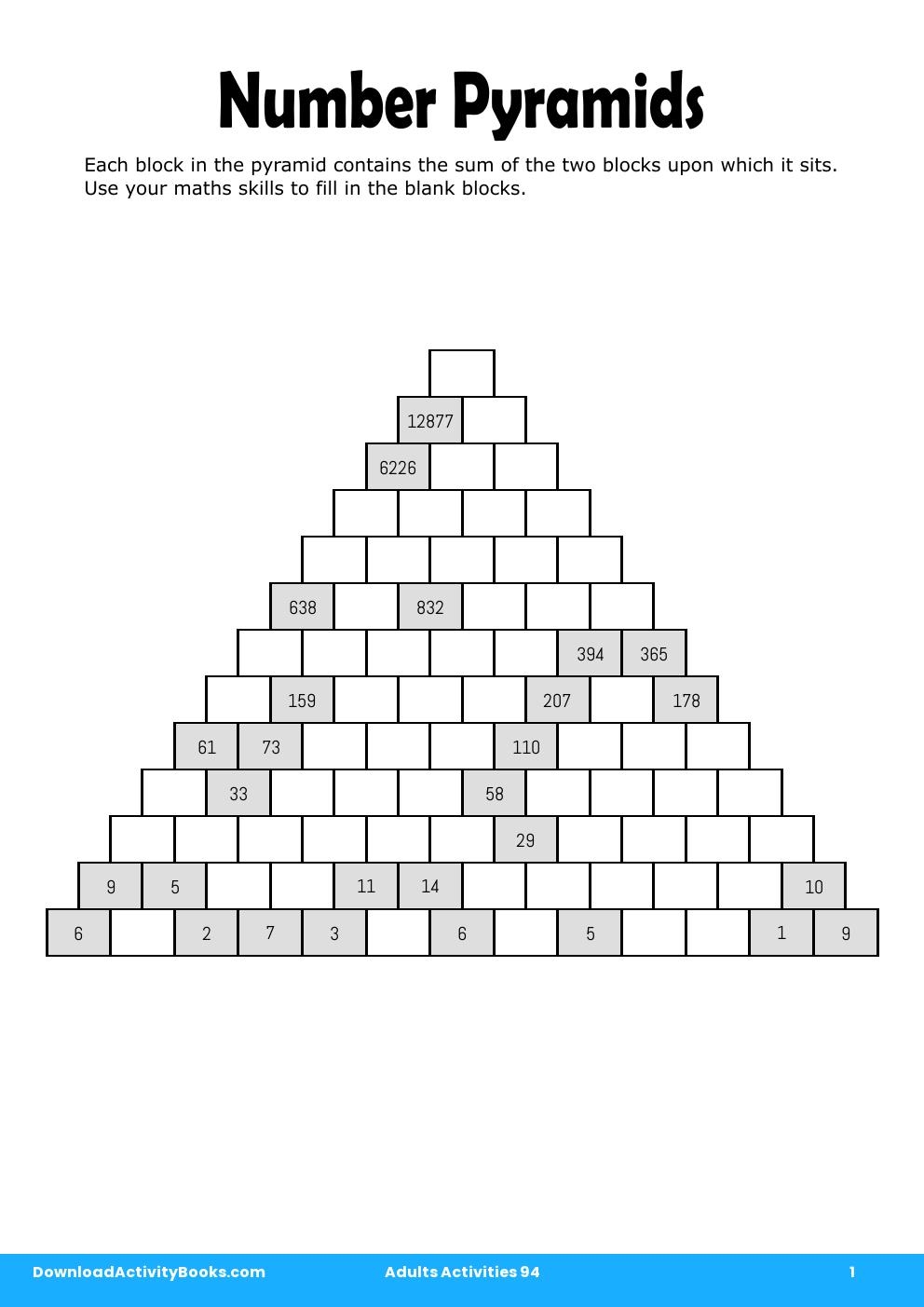 Number Pyramids in Adults Activities 94