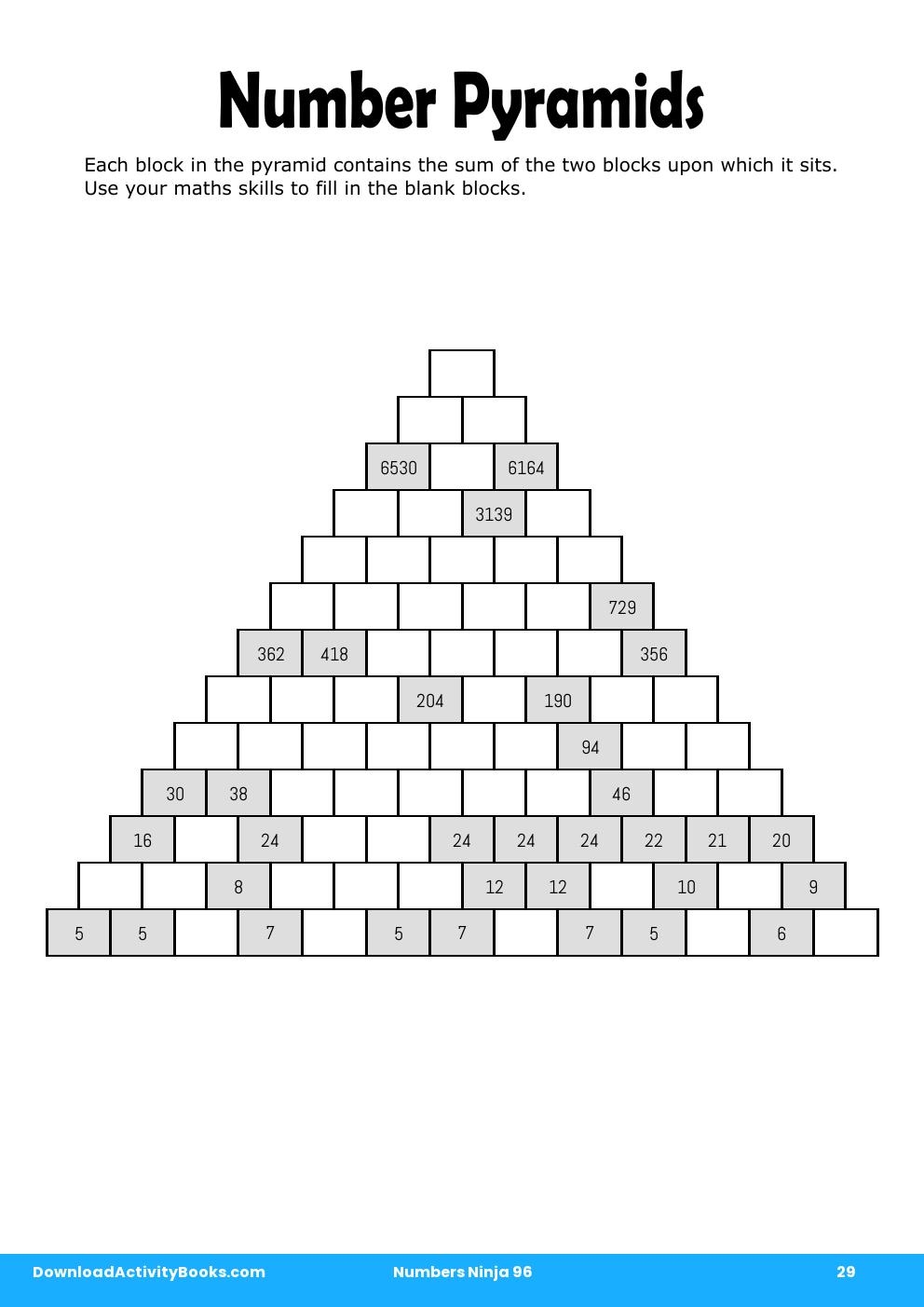 Number Pyramids in Numbers Ninja 96