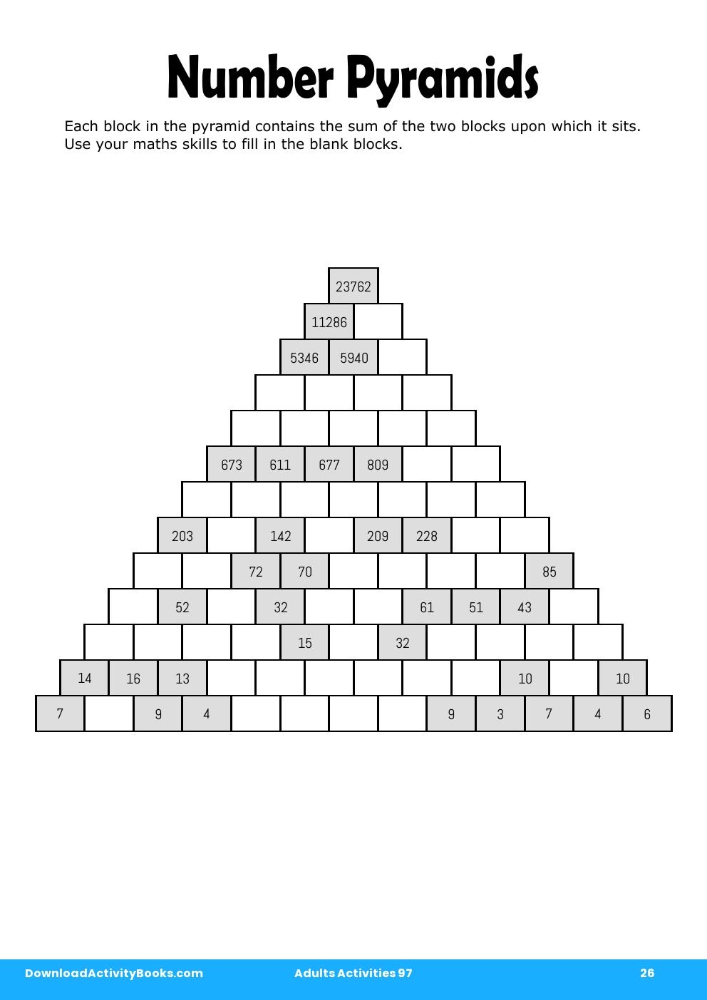 Number Pyramids in Adults Activities 97