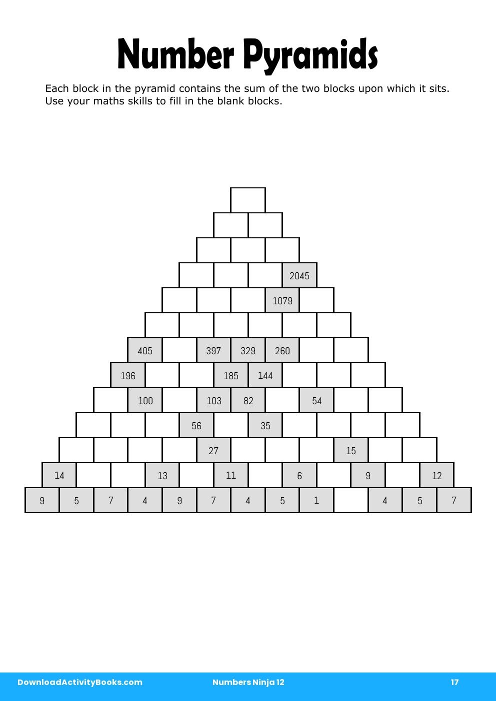 Number Pyramids in Numbers Ninja 12