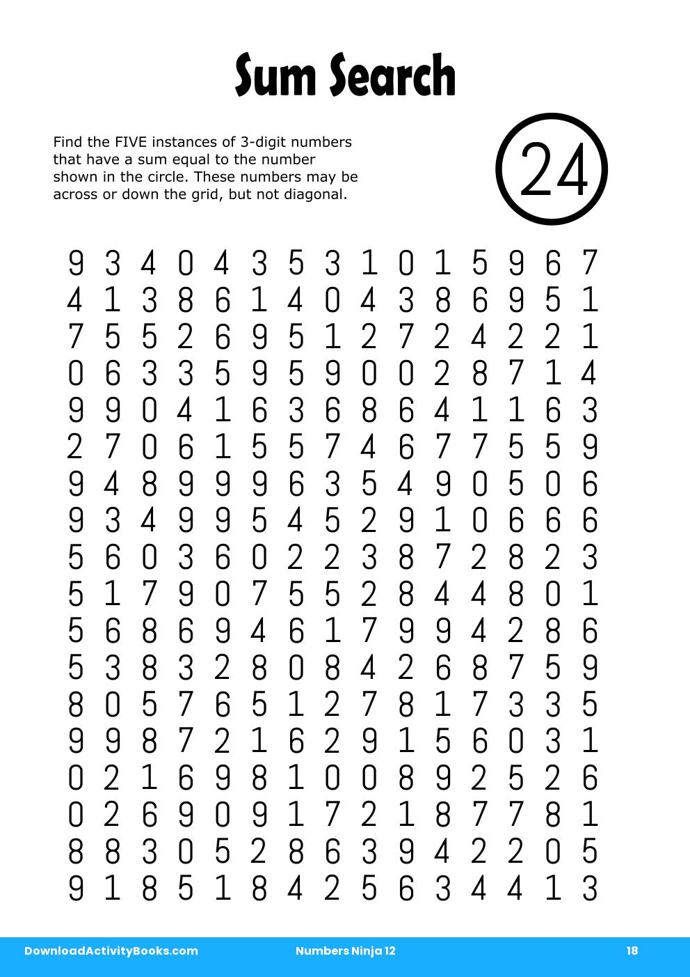 Sum Search in Numbers Ninja 12