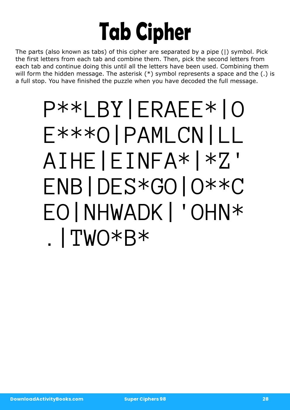 Tab Cipher in Super Ciphers 98