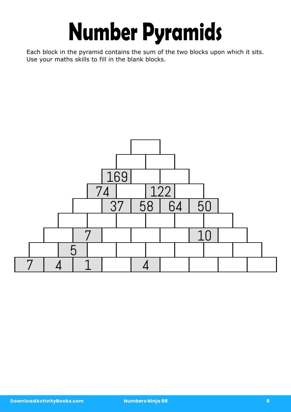 Number Pyramids in Numbers Ninja 98