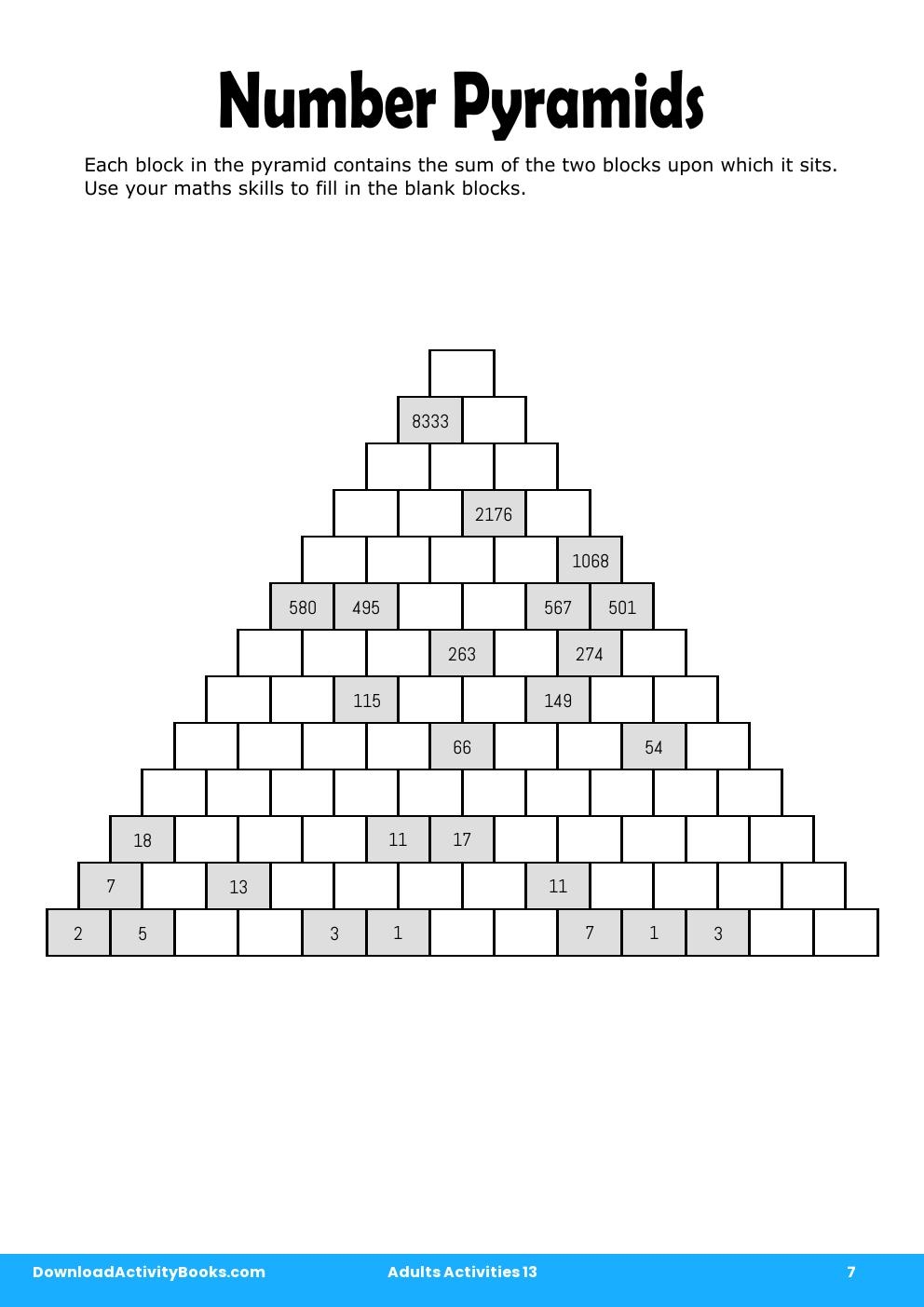 Number Pyramids in Adults Activities 13