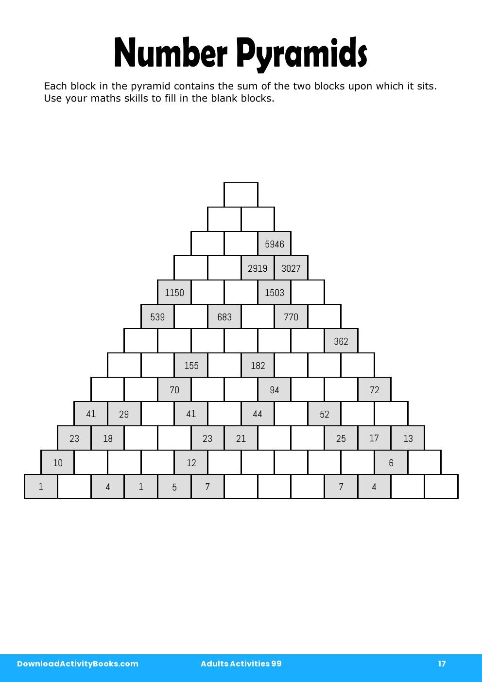 Number Pyramids in Adults Activities 99