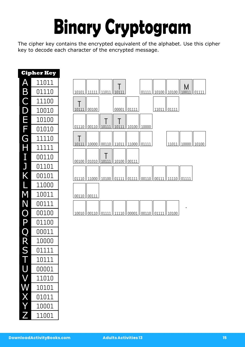 Binary Cryptogram in Adults Activities 13