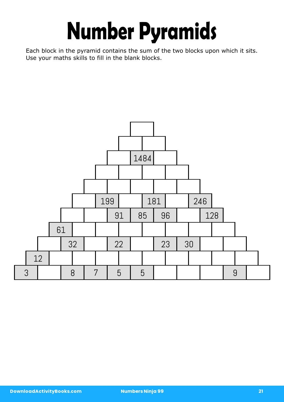 Number Pyramids in Numbers Ninja 99
