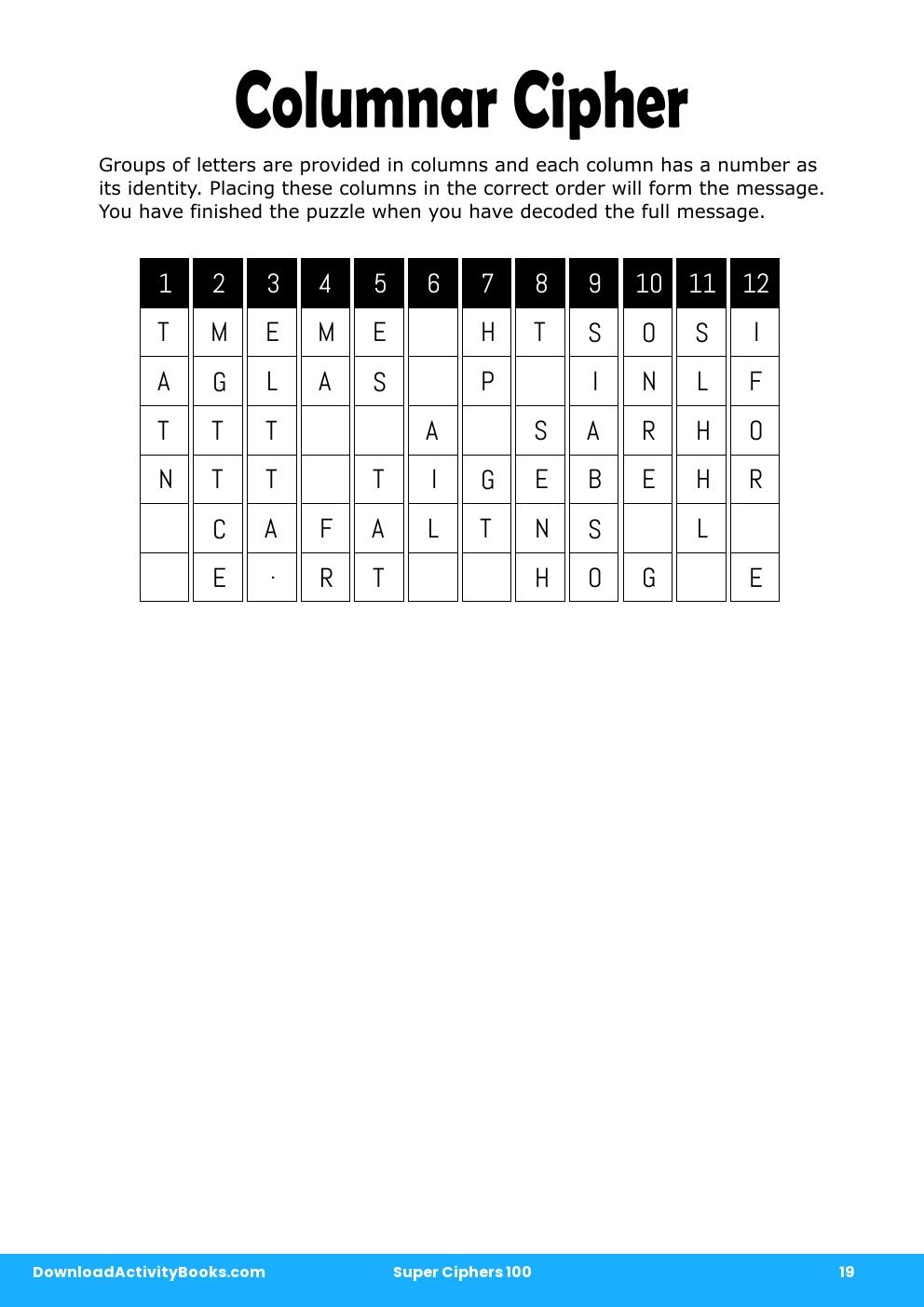 Columnar Cipher in Super Ciphers 100
