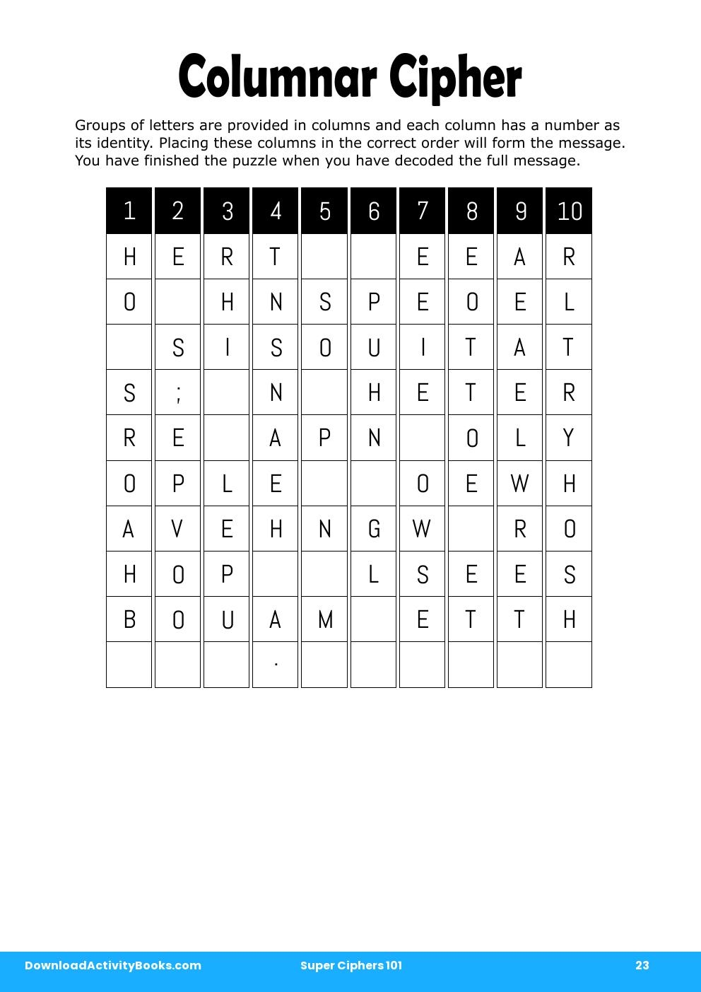 Columnar Cipher in Super Ciphers 101