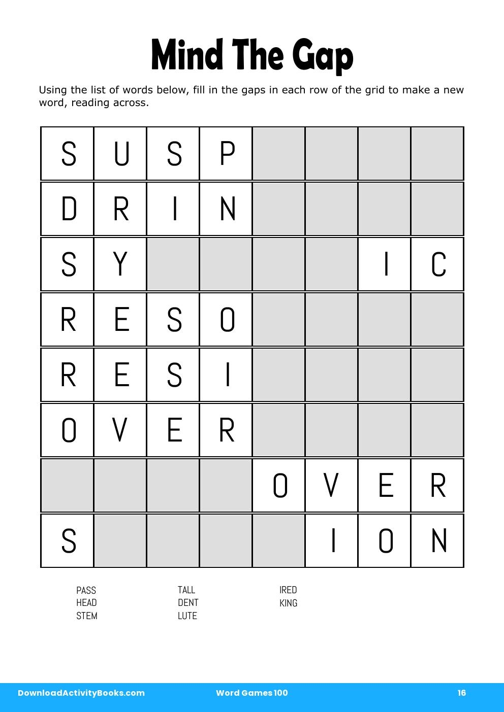 Mind The Gap in Word Games 100
