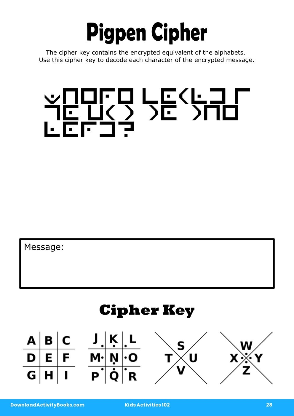 Pigpen Cipher in Kids Activities 102