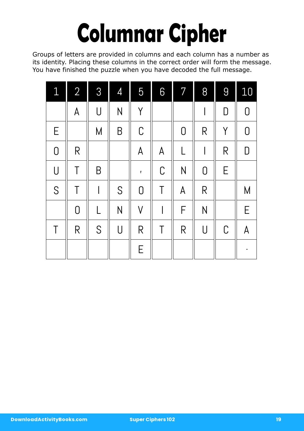 Columnar Cipher in Super Ciphers 102