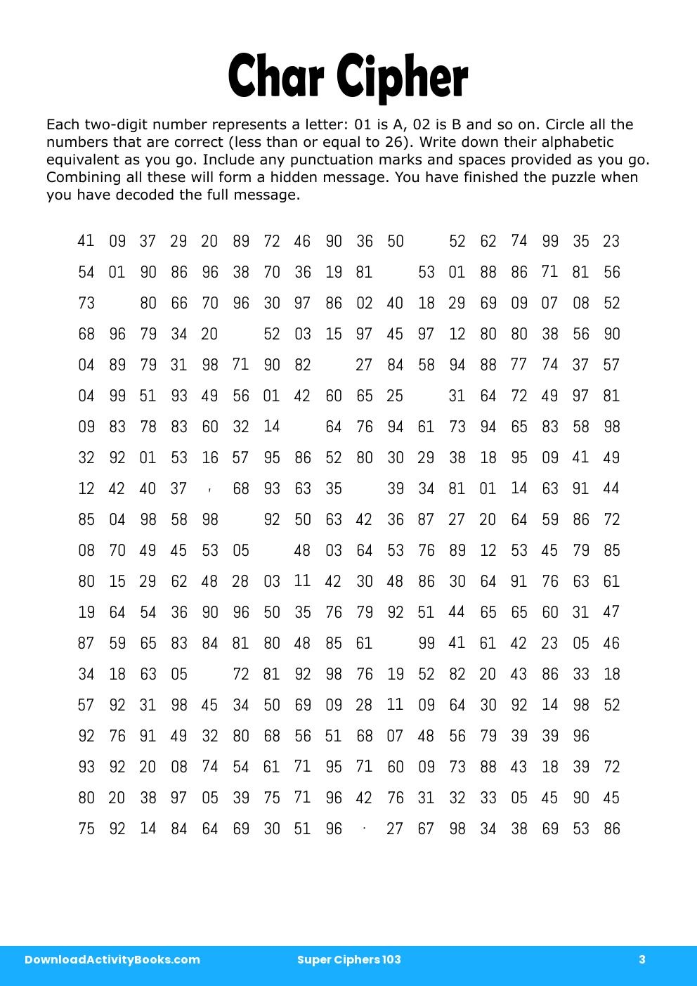Char Cipher in Super Ciphers 103