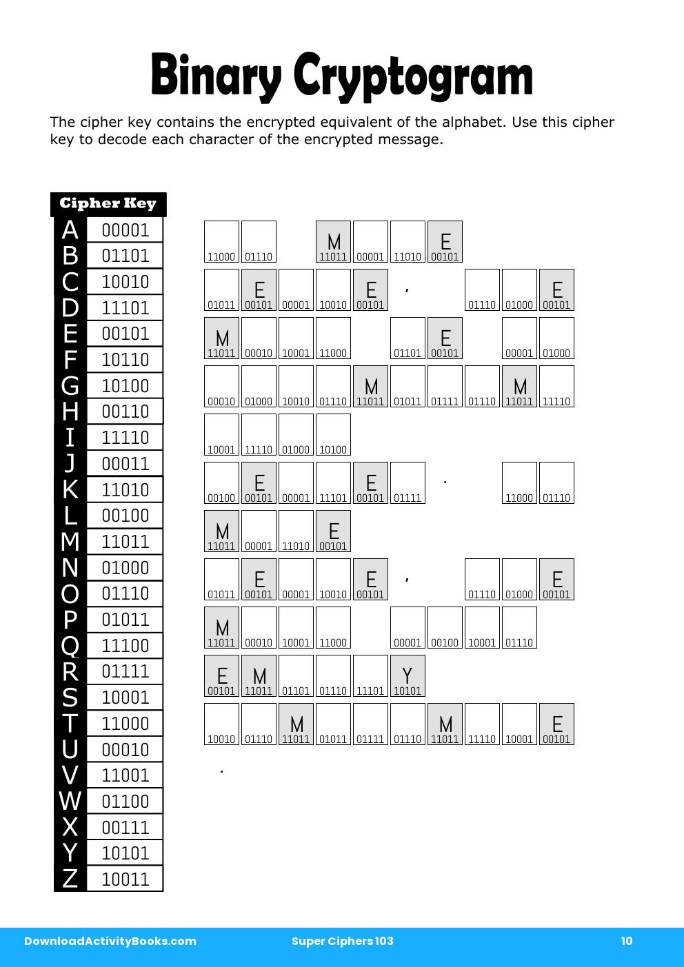 Binary Cryptogram in Super Ciphers 103