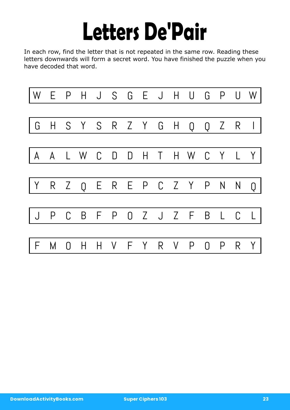 Letters De'Pair in Super Ciphers 103