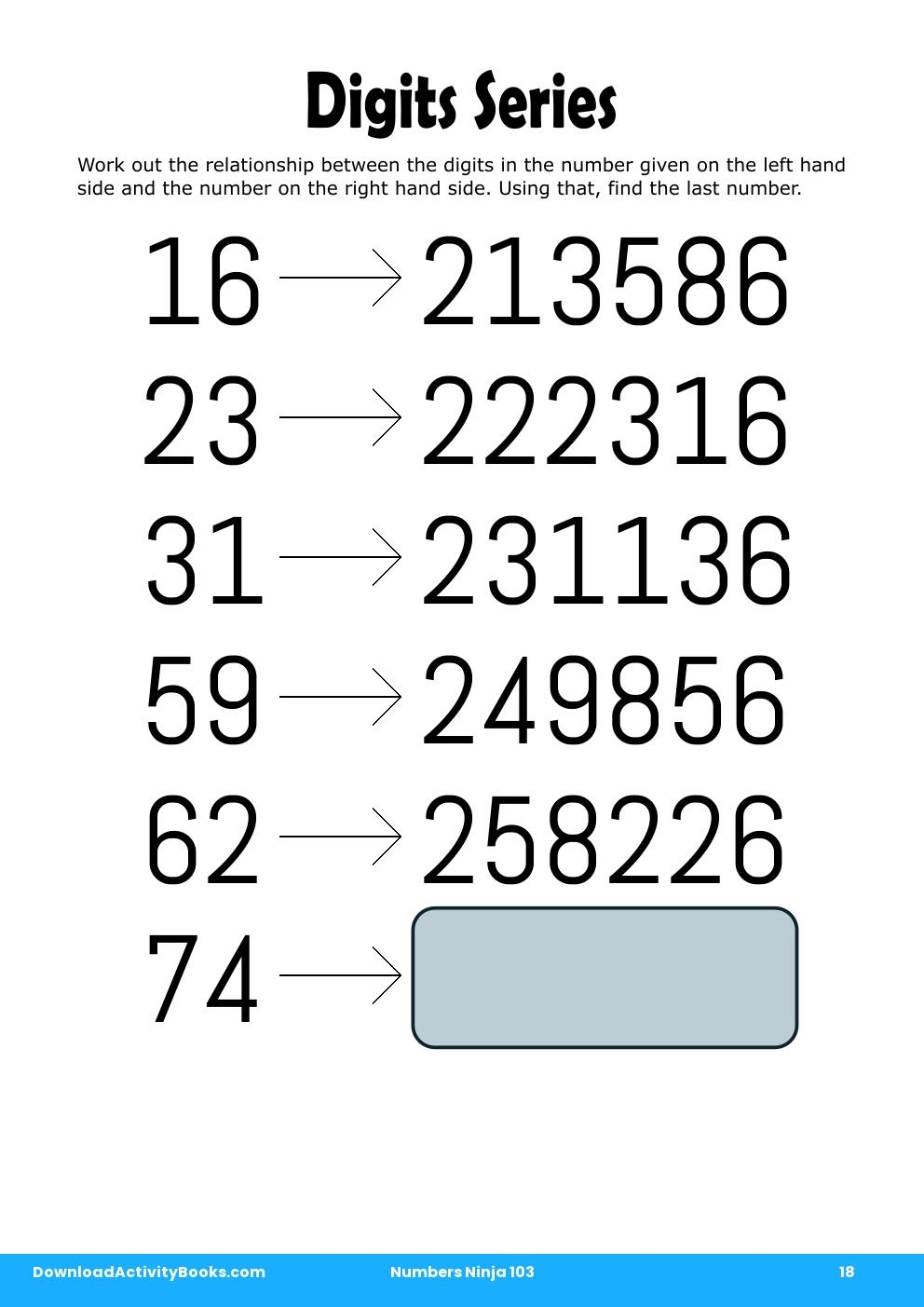 Digits Series in Numbers Ninja 103