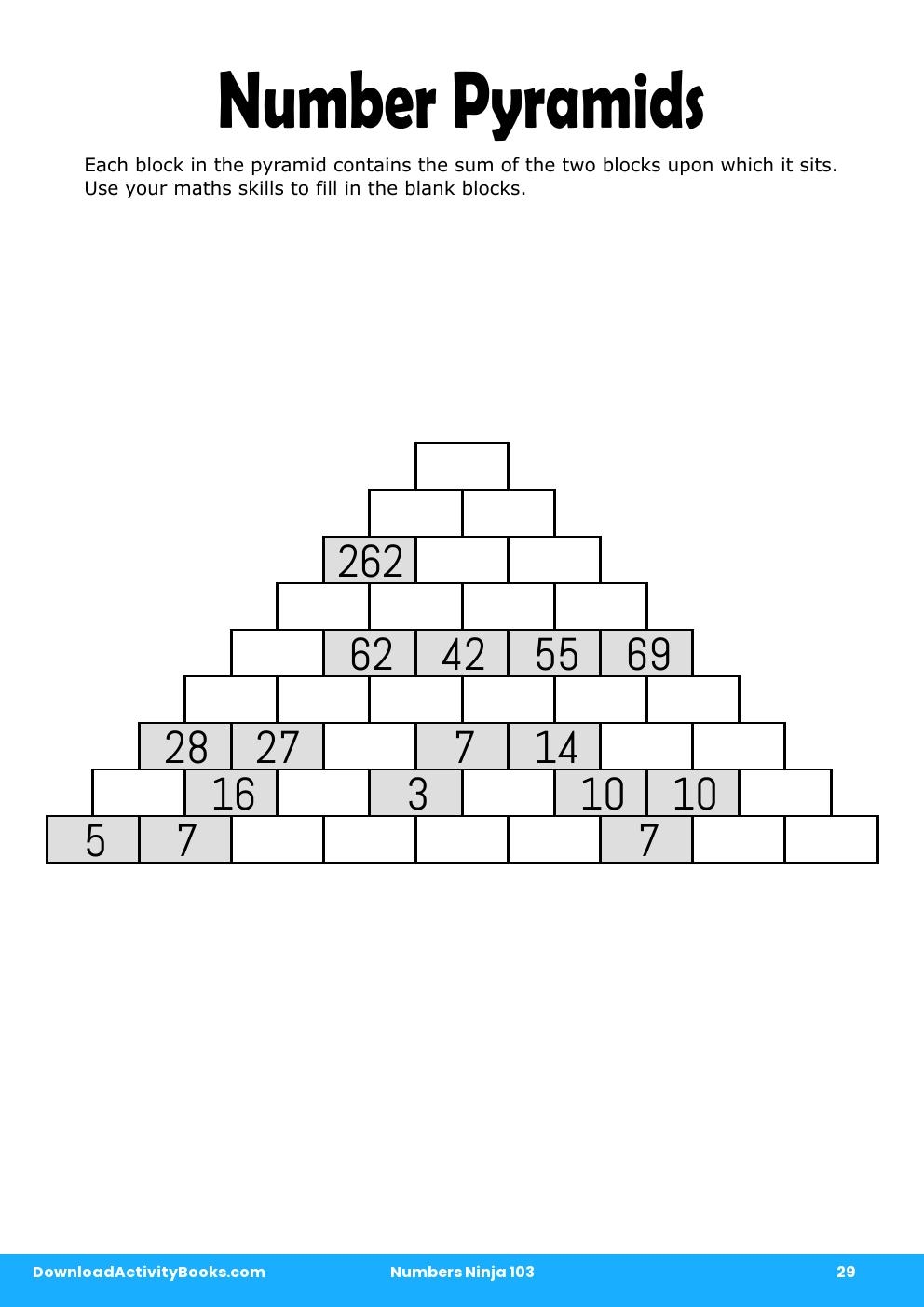 Number Pyramids in Numbers Ninja 103