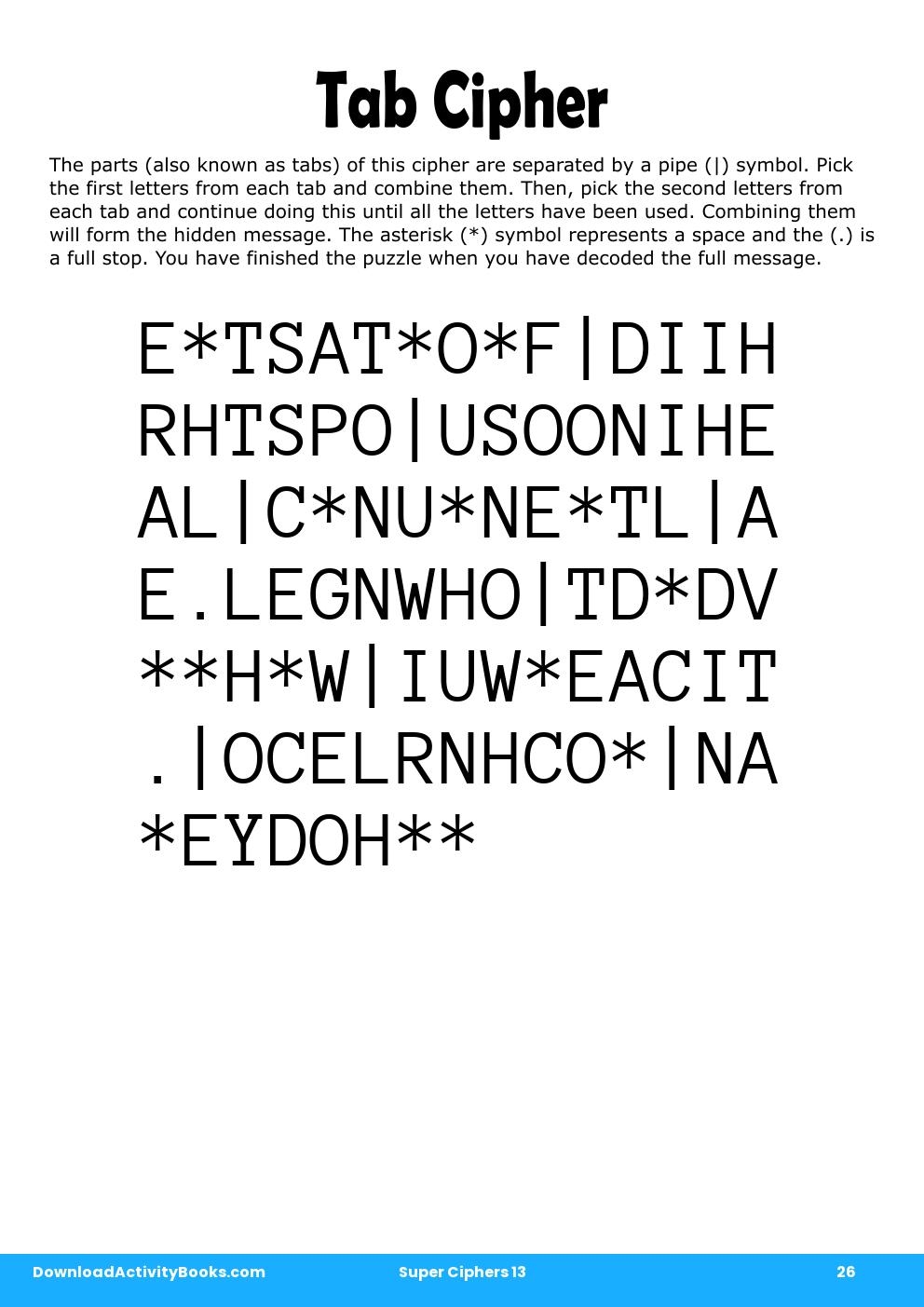 Tab Cipher in Super Ciphers 13